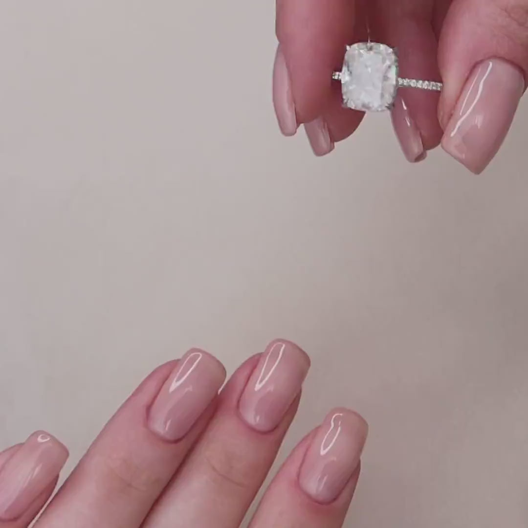 6.0 CT Elongated Cushion Cut Pave Moissanite Engagement Ring